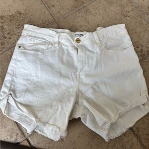 Frame Denim White Jean Shorts with Cuffed Hem
